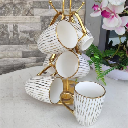 6 piece gold decor ceramic cup set