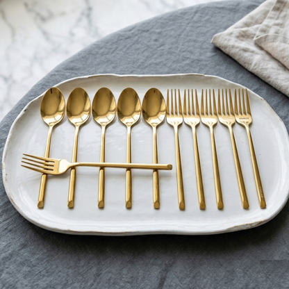 6 set Heavy Gauge Stainless Steel Gold Plated Spoons and Forks
