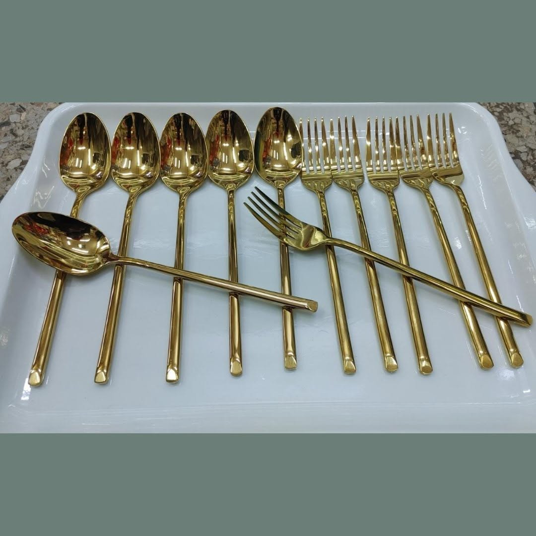6 set Heavy Gauge Stainless Steel Gold Plated Spoons and Forks