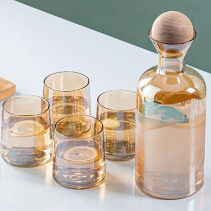 7-Piece Amber Glass Carafe / Decanter Set