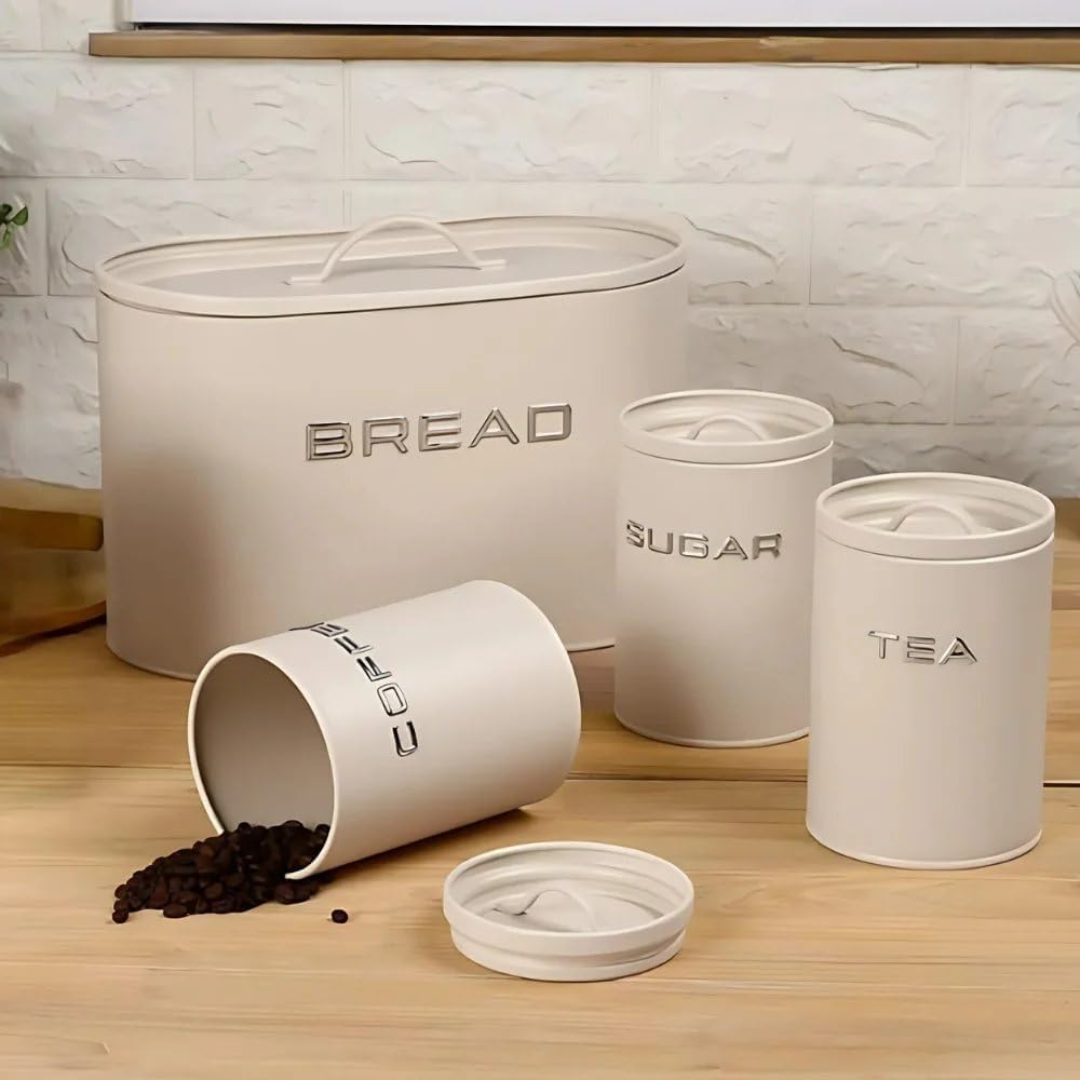 Alloy Bread Bin and 3-Piece Canister Set
