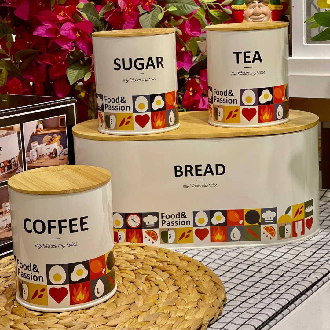 Alloy Bread Bin and 3-Piece Canister Set