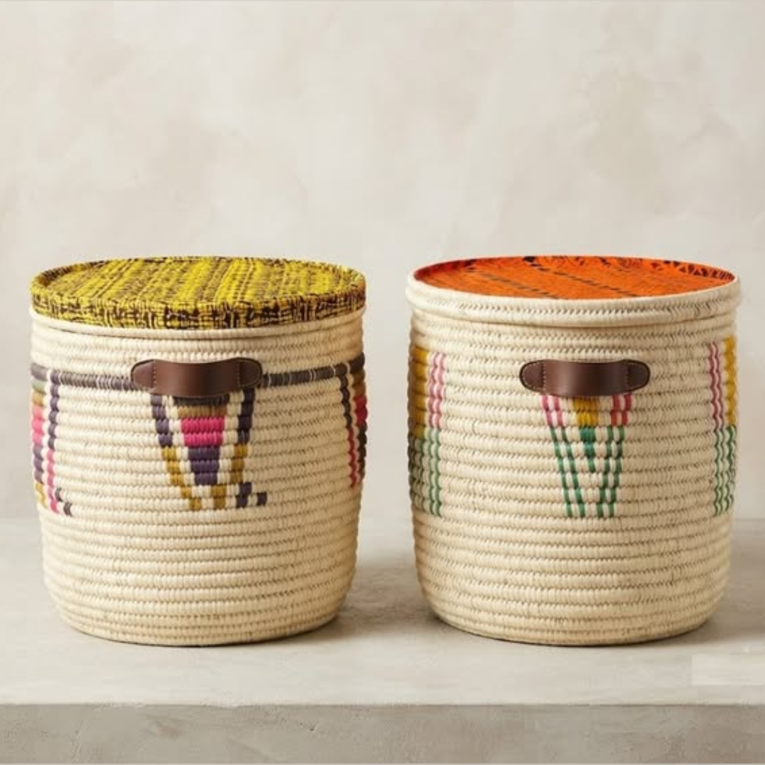 Ankara-Lined Woven Storage Basket