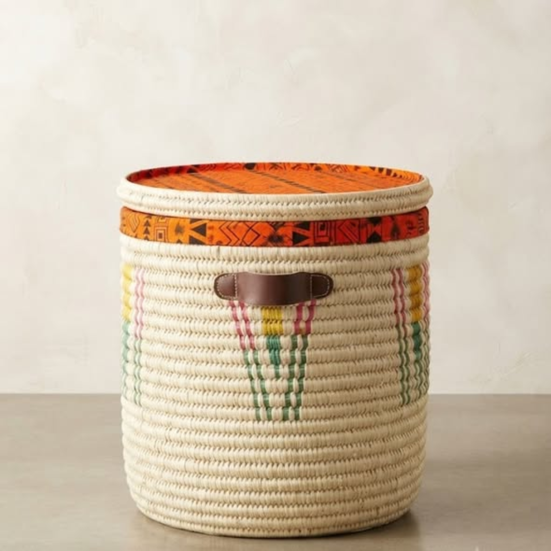 Ankara-Lined Woven Storage Basket