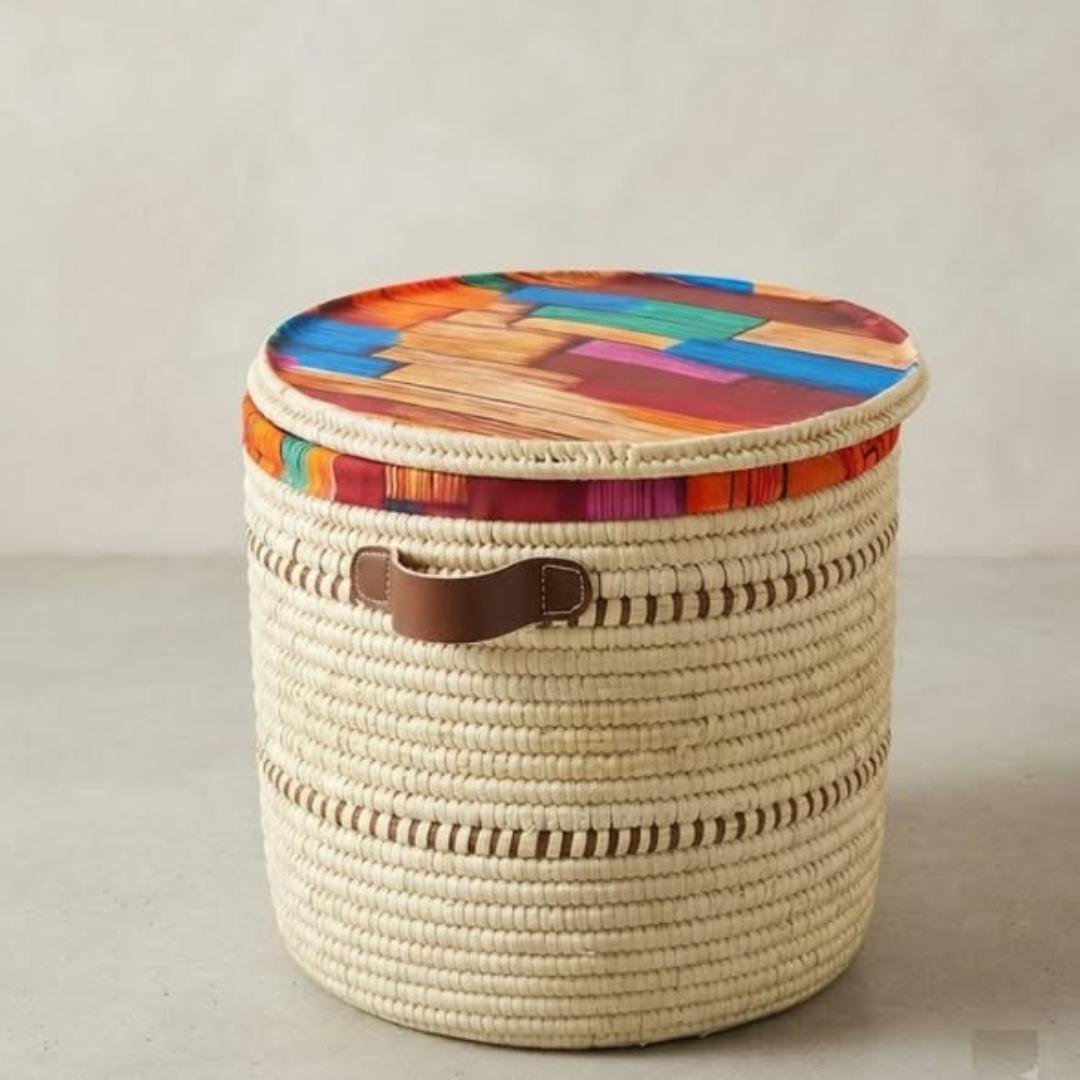 Ankara-Lined Woven Storage Basket