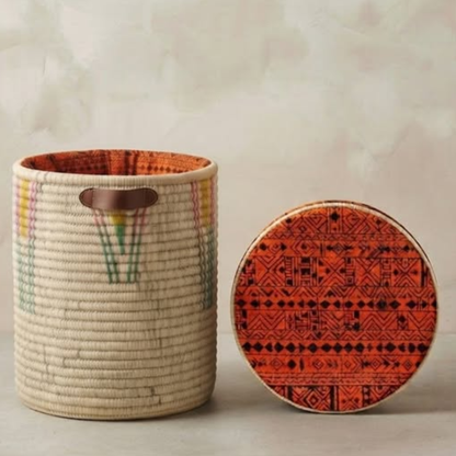 Ankara-Lined Woven Storage Basket