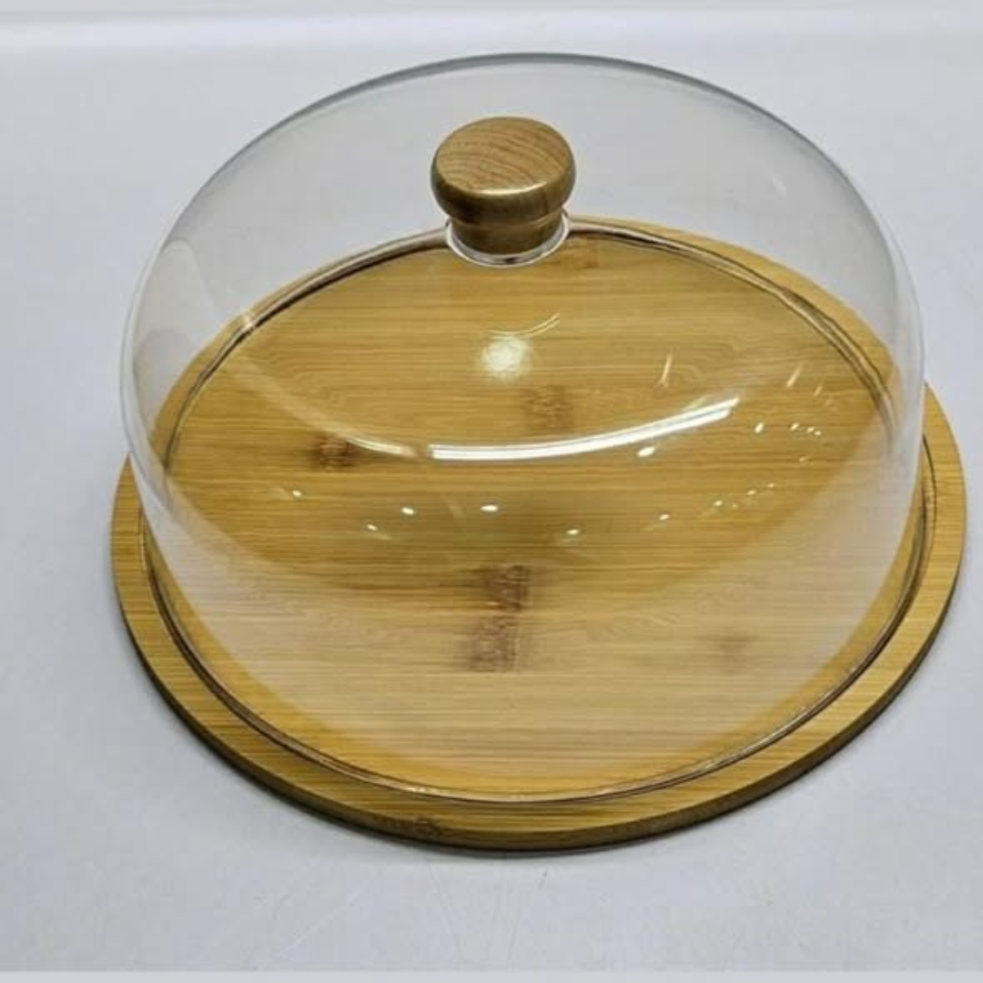 Bamboo Cake / Fruit Stand with Acrylic Dome (30cm)