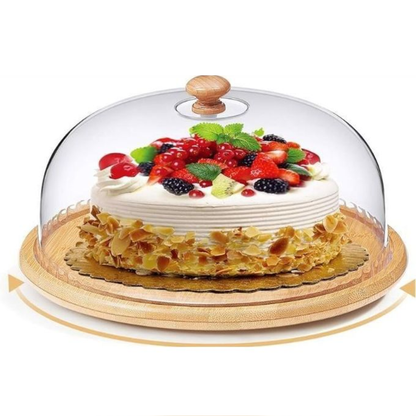 Bamboo Cake / Fruit Stand with Acrylic Dome (30cm)