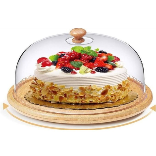 Bamboo Cake / Fruit Stand with Acrylic Dome (30cm)