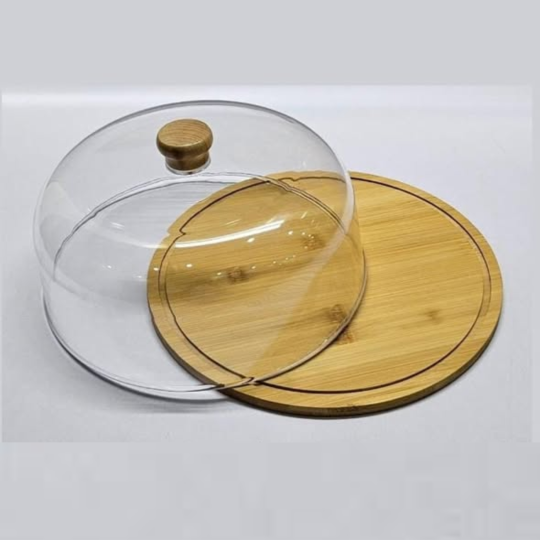 Bamboo Cake / Fruit Stand with Acrylic Dome (30cm)