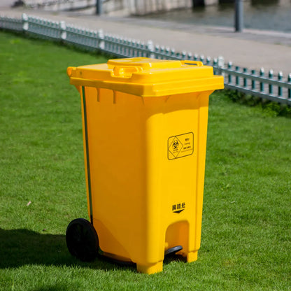 Big size yellow dustbins with wheels and pedal