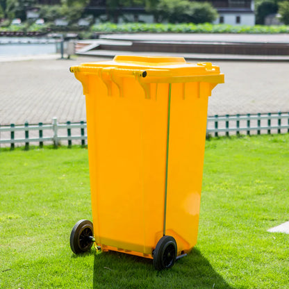 Big size yellow dustbins with wheels and pedal