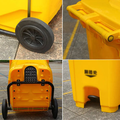 Big size yellow dustbins with wheels and pedal