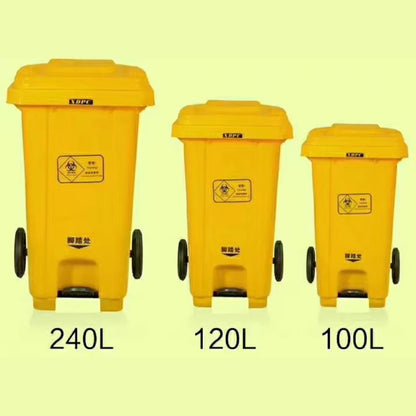Big size yellow dustbins with wheels and pedal