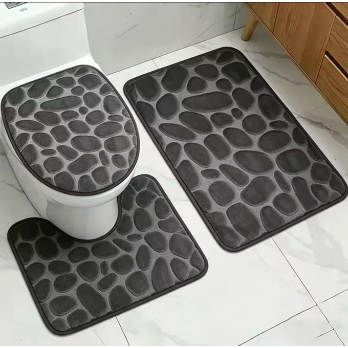Black 3-in-1 Toilet and Bathroom Mat Set