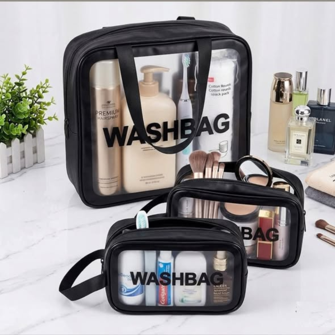 Black 3-in-1 Transparent Makeup Organizer Bag