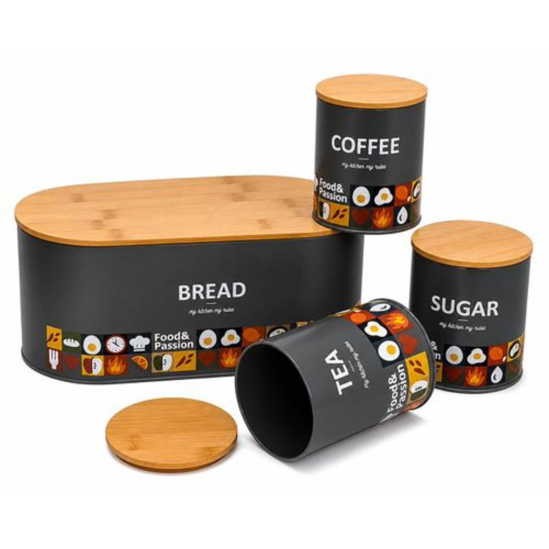 Alloy Bread Bin and 3-Piece Canister Set
