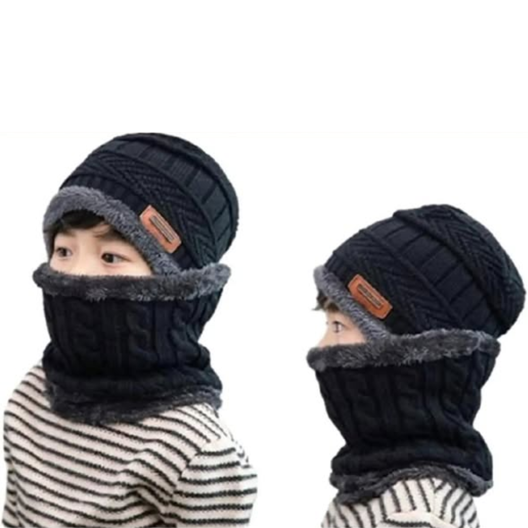 Black KIDS BEANIE WINTER HAT and SCARF SET