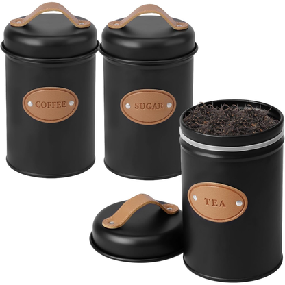 Black Metal Tea Coffee and Sugar Canisters