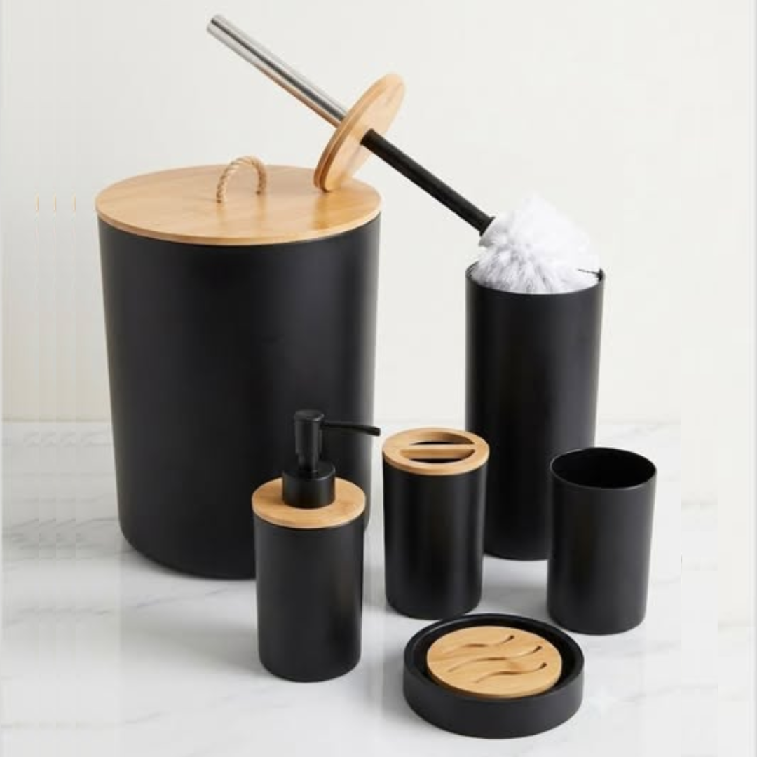 Black Round shaped 6-in-1 Round Bathroom Accessories Set