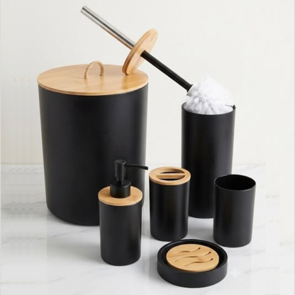 Black Round shaped 6-in-1 Round Bathroom Accessories Set