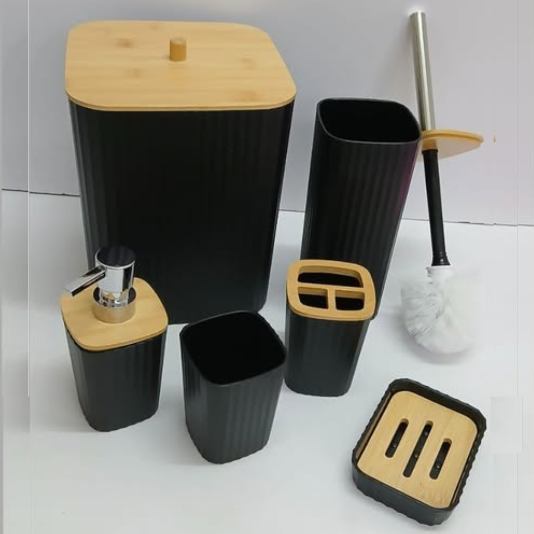 Black Square-shaped 6-in-1 Round Bathroom Accessories Set