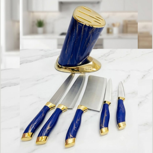 Blue 6-Pcs Kitchen Knife Set with Round Stand