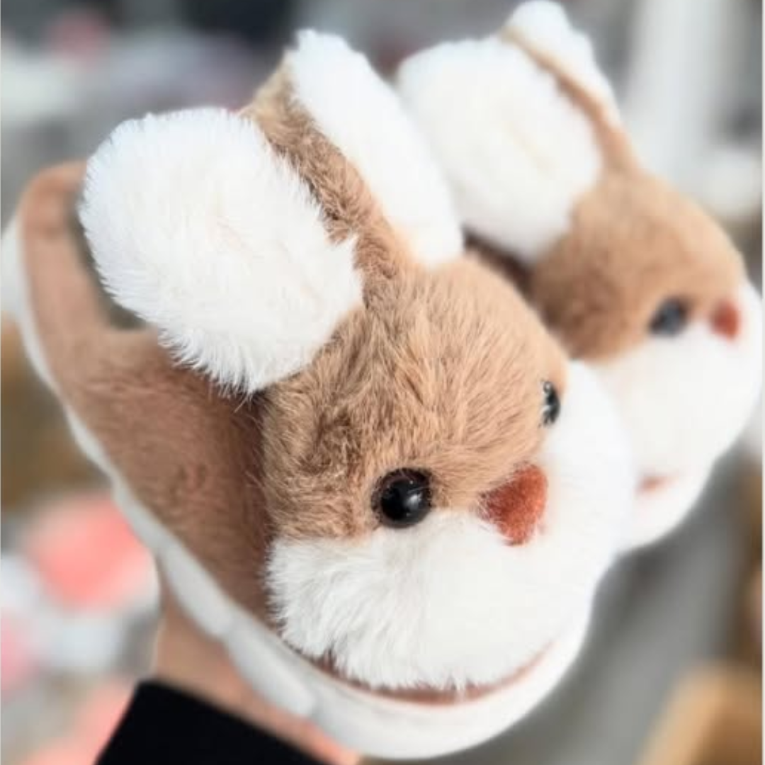 Brown Bunny Ears Plush Kids Indoor Slippers