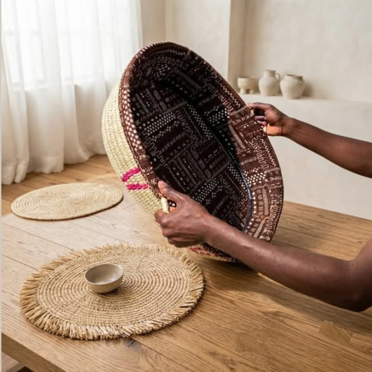 COSY DOG BED Artisanal Woven Basket Bed with Mudcloth Interior