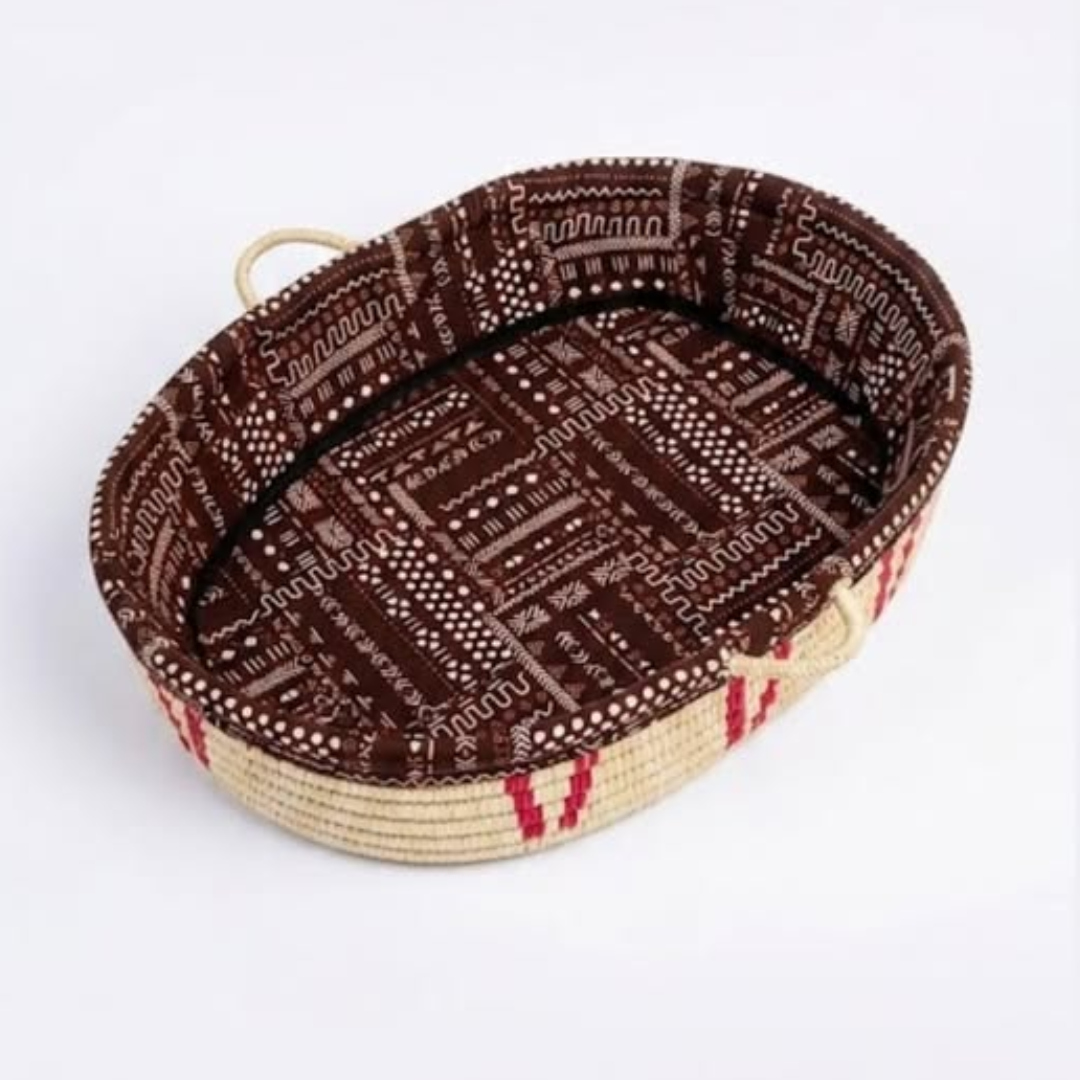 COSY DOG BED Artisanal Woven Basket Bed with Mudcloth Interior