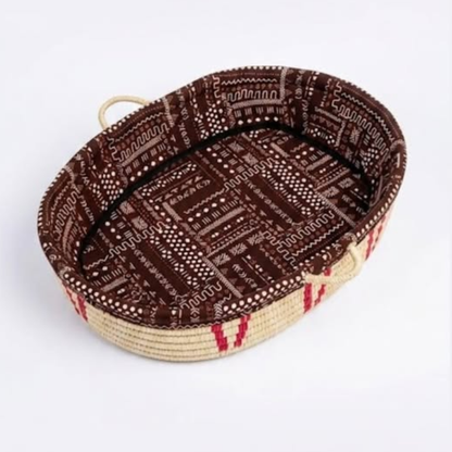 COSY DOG BED Artisanal Woven Basket Bed with Mudcloth Interior