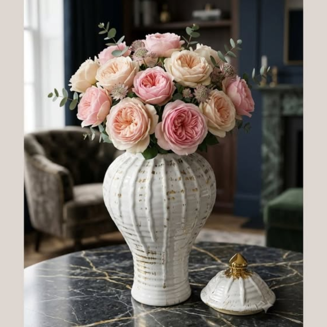Ceramic Gold-Plated White Ginger Vase