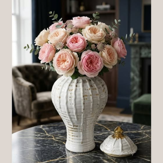 Ceramic Gold-Plated White Ginger Vase