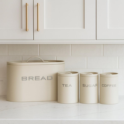 Cream Alloy Bread Bin and 3-Piece Canister Set