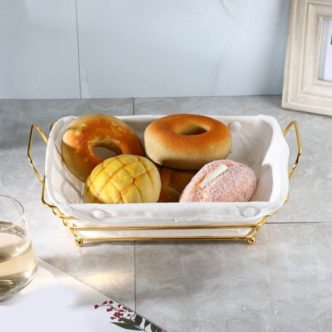 Gold Metallic fruit and bread decorative basket (with cloth liner)