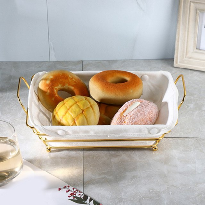 Gold Metallic fruit and bread decorative basket (with cloth liner)