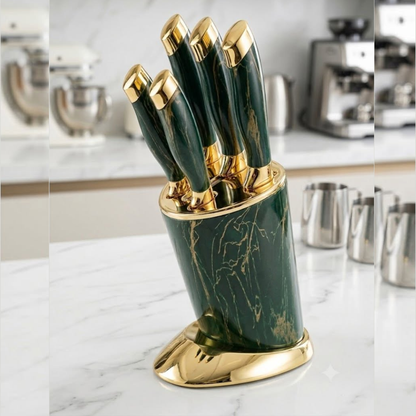 Green 6-Pcs Kitchen Knife Set with Round Stand