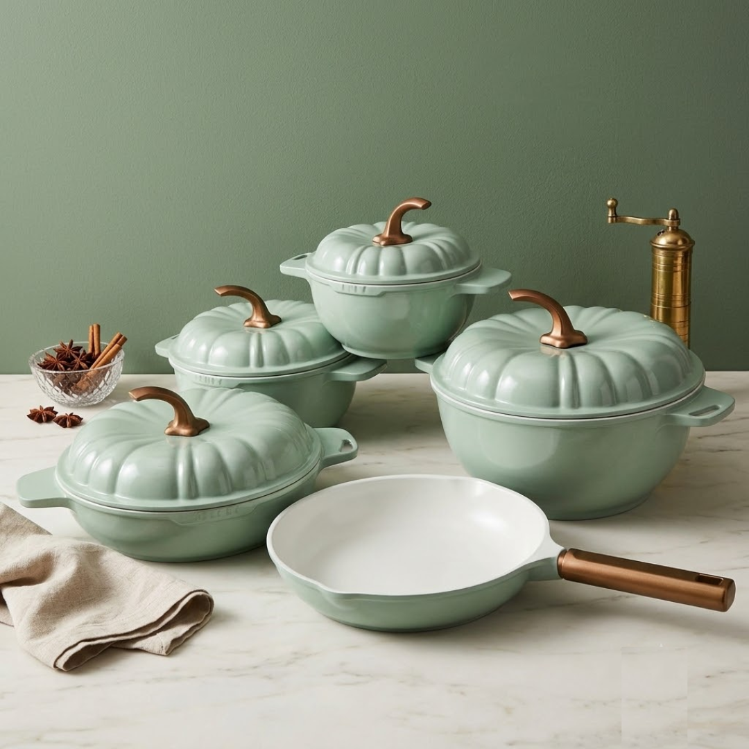 Green 9-PCS USFE PUMPKIN GRANITE COOKWARE SET