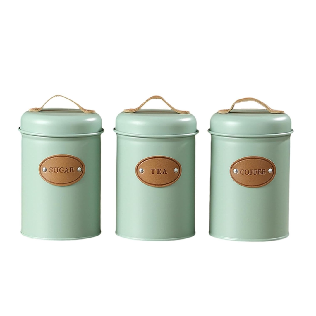 Green Metal Tea Coffee and Sugar Canisters