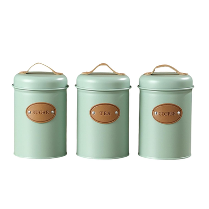 Green Metal Tea Coffee and Sugar Canisters