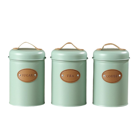 Green Metal Tea Coffee and Sugar Canisters