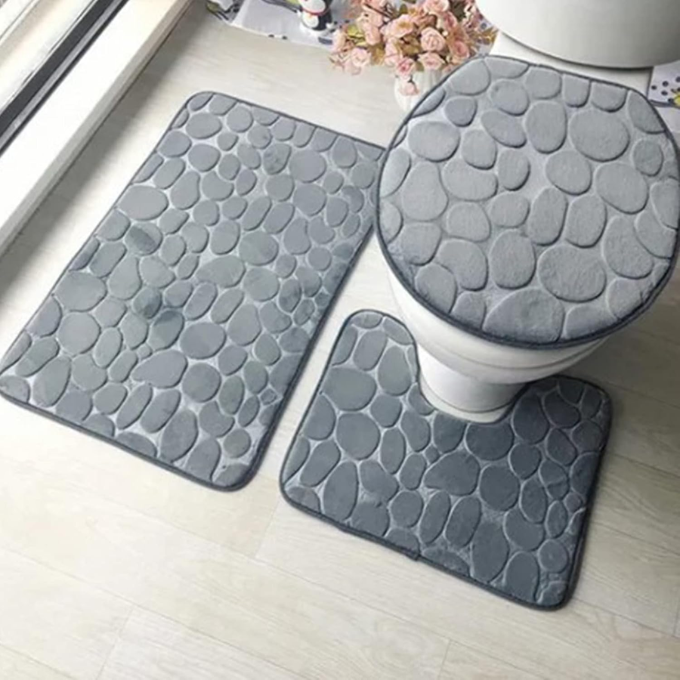 Grey 3-in-1 Toilet and Bathroom Mat Set