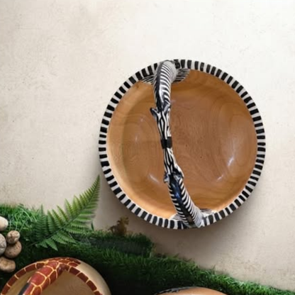 Hand-Carved African Wooden Basket Bowl