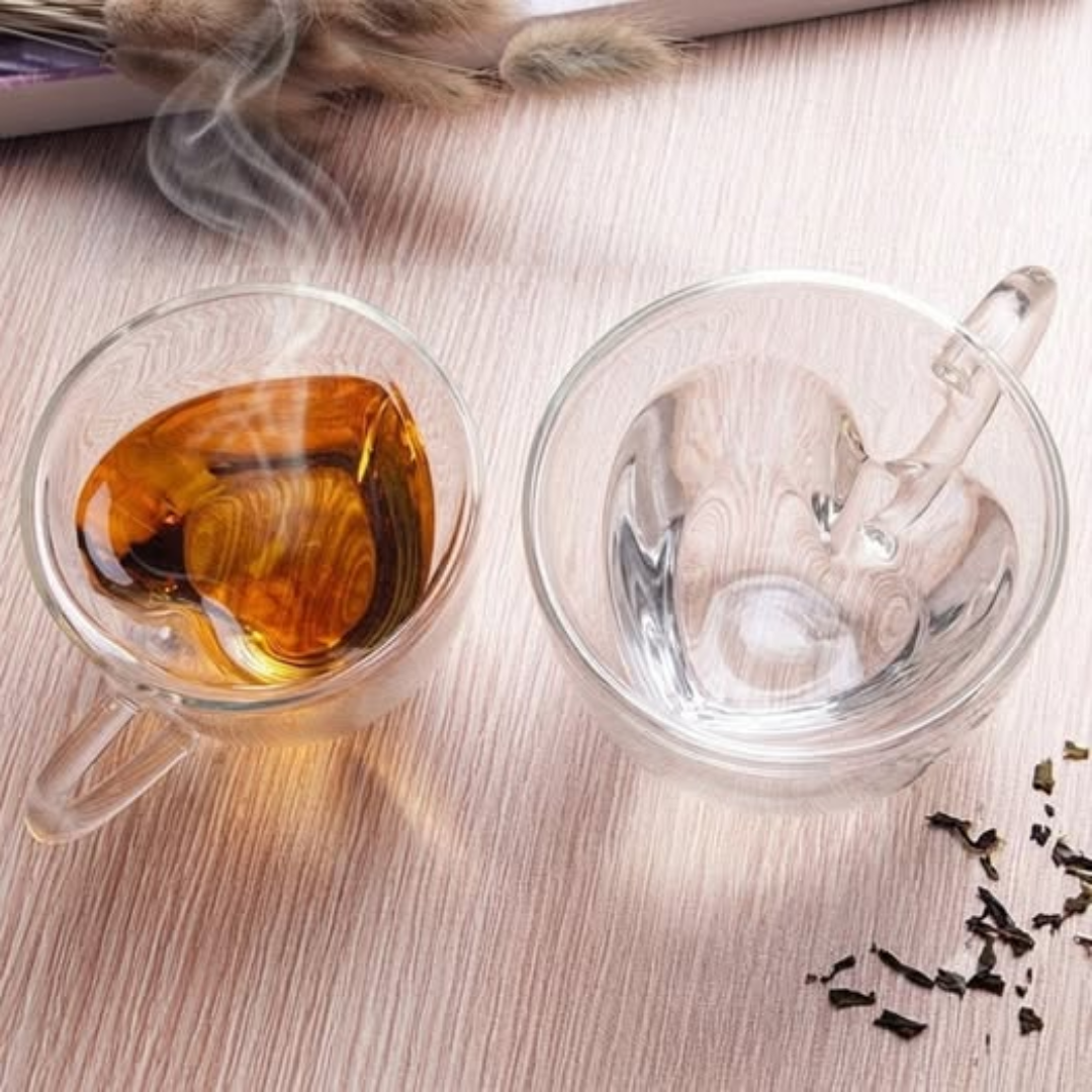 Heart Shaped 250 ml Double Wall Borosilicate Mugs 