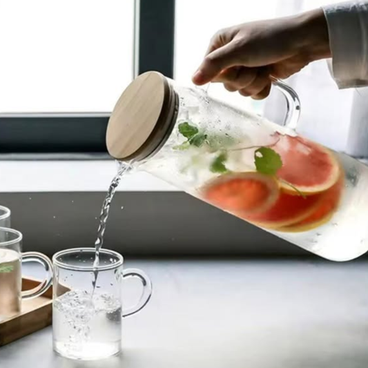 Heat-Resistant Glass Jug with Bamboo Lid