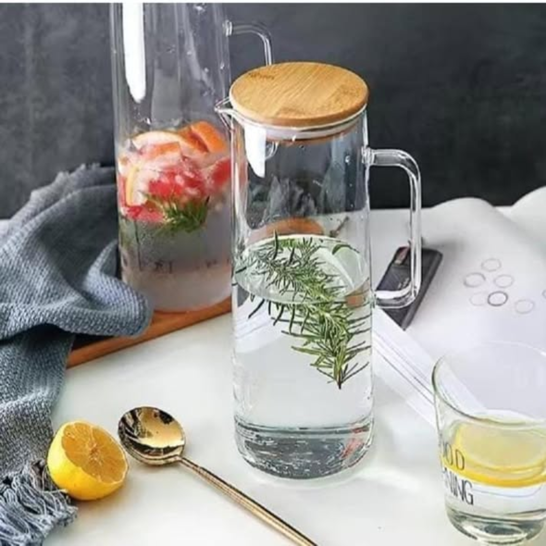 Heat-Resistant Glass Jug with Bamboo Lid