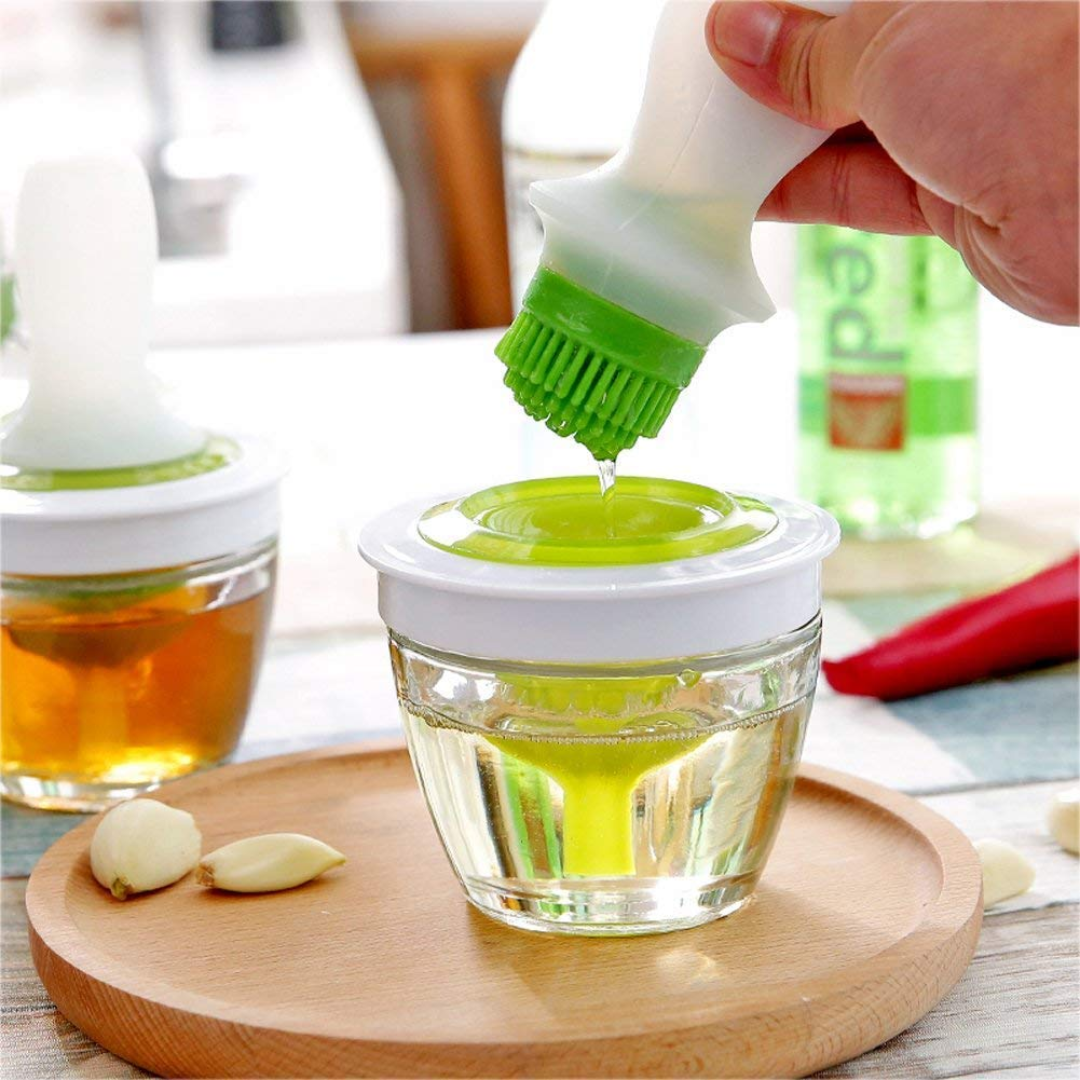 Heat resistant silicone oil brush with glass bottle