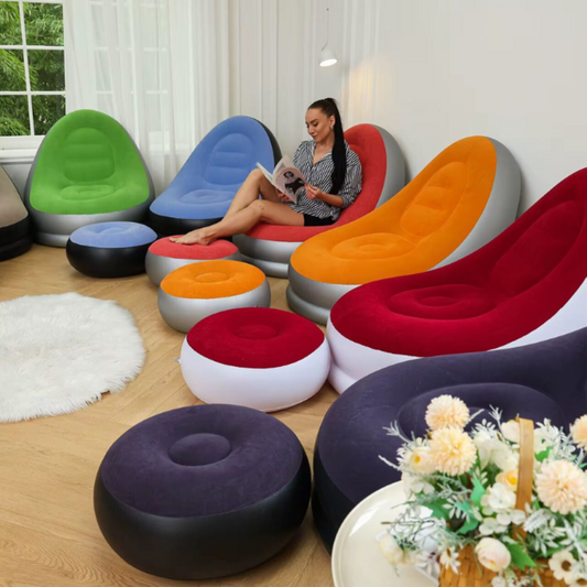 Inflatable Recliner Chair with Foot Rest and Manual Pump