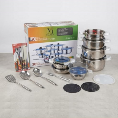 MARWA 30-Piece German Stainless Steel Cookware Set