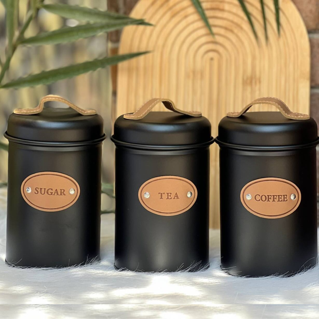 Metal Tea Coffee and Sugar Canisters